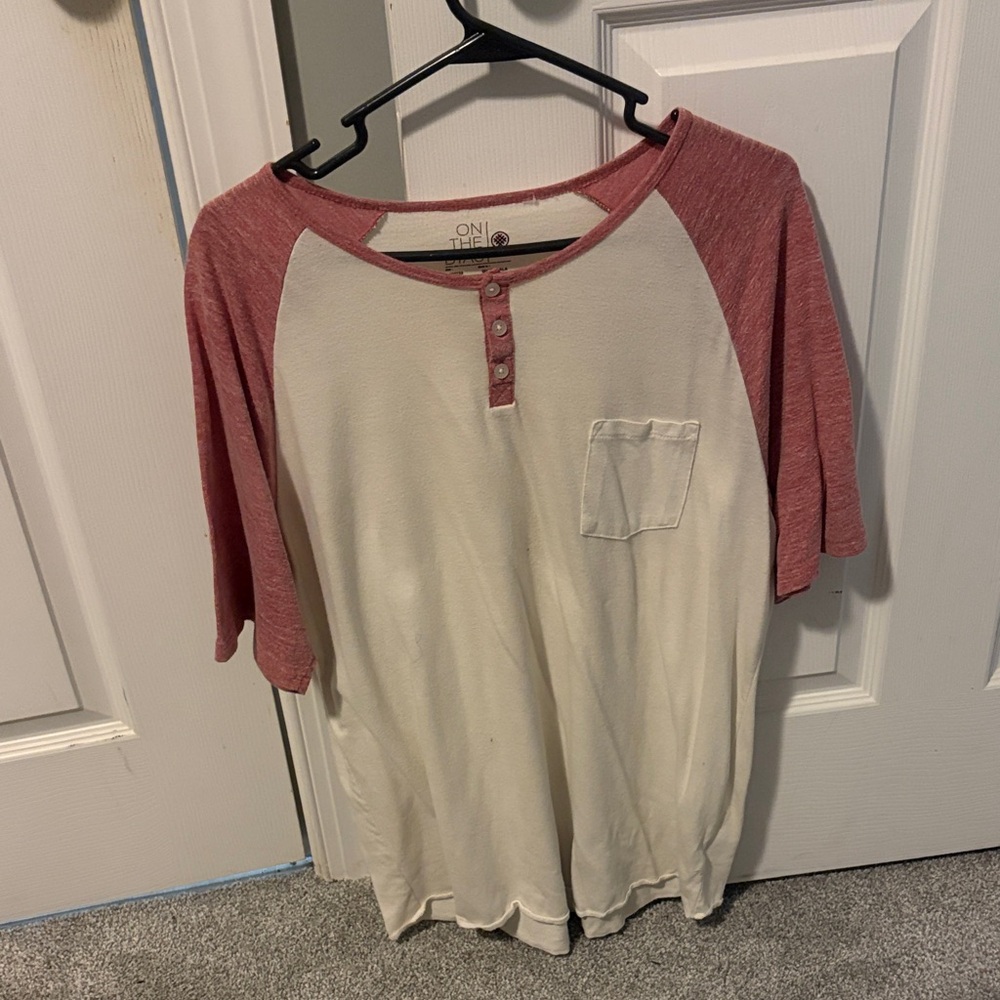 On the Byas Maroon and White Henley Shirt